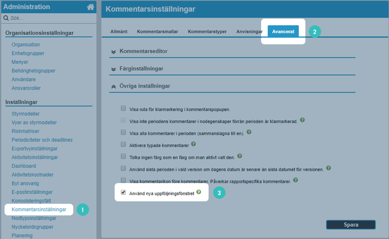 15. Aktivering uppföljningsfönstret