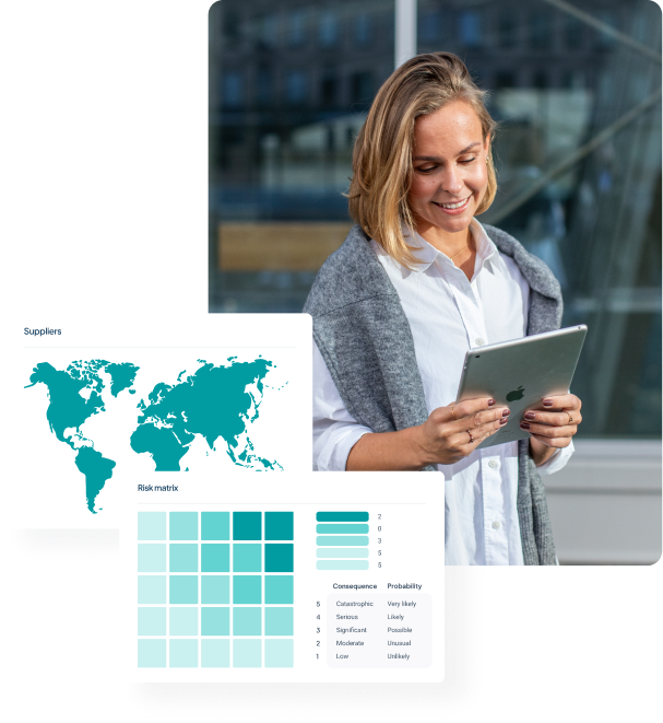 Due-diligence-woman-holding-tablet-risk-map