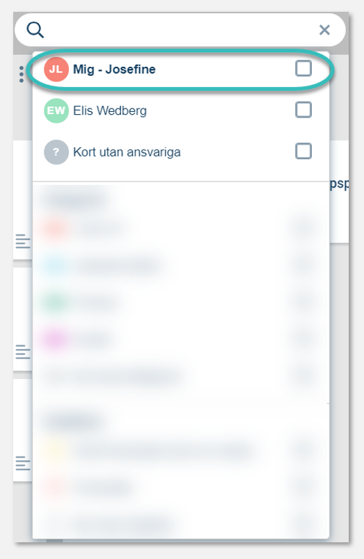 Dina egna kort du är ansvarig för hamnar överst i filtret
