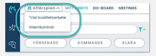 Meny för att växla mellan isolerade miljöer